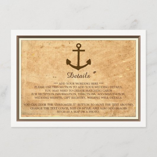 Nautical Anchor Framed  Paper Wedding Informatiekaartje (Voorkant)