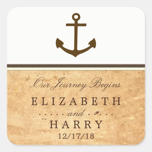 Nautical Anchor Framed  Paper Wedding Vierkante Sticker (Voorkant)