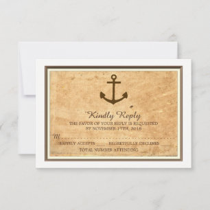 Nautical Anchor Framed Vintage Paper Wedding RSVP Kaartje