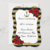 Nautical Anchor Gold Black Stripe WeddingReception Kaart (Voorkant)