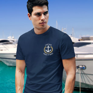 Nautical Anchor Kapitein Boat Name Gold Laurel Nav T-shirt