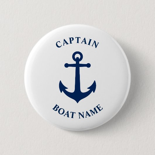  Nautical Anchor Kapitein Boat Name Navy Ronde Button 5,7 Cm (Voorkant)