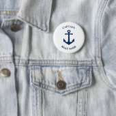  Nautical Anchor Kapitein Boat Name Navy Ronde Button 5,7 Cm (In situ)