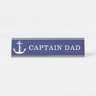 Nautical Anchor Kapitein Pap Navy Blue White Bureau Naambordje