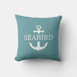 Nautical Anchor Logo. Solid Deep Aqua Boat Naam Buitenkussen