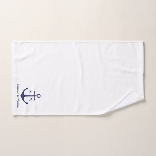 Nautical anchor marine white custom monogram & nam bad handdoek (Handdoek)