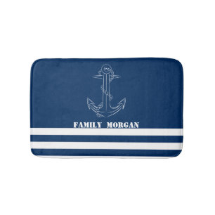 Nautical Anchor, marineblauw Stripes Sailor Badmat