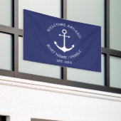 Nautical anchor marvy blue Welcome Aboard Custom Spandoek (Buitenkant Gebouw)