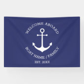 Nautical anchor marvy blue Welcome Aboard Custom Spandoek (Horizontaal)