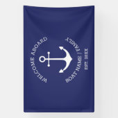 Nautical anchor marvy blue Welcome Aboard Custom Spandoek (Verticaal)