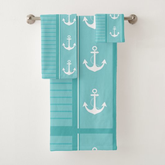 Nautical Anchor Modern Abstract Stripe Bad Handdoek (Insitu)