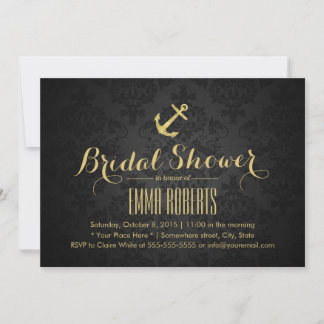 Nautical Anchor Modern Black & Gold Vrijgezellenfe Kaart