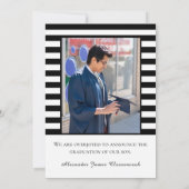 Nautical Anchor Modern Black White stripe afstuder Aankondiging (Achterkant)