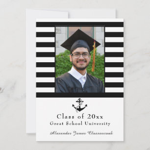 Nautical Anchor Modern Black White stripe afstuder Aankondiging