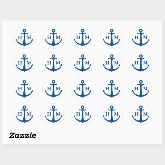 Nautical Anchor Monogram Beach Wedding Ronde Sticker (Vel)