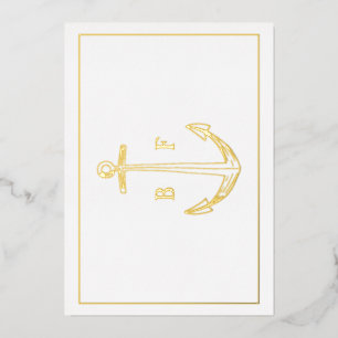 Nautical Anchor Monogram Dank je Kaart Gold