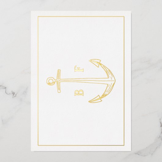 Nautical Anchor Monogram Dank je Kaart Gold (Voorkant)