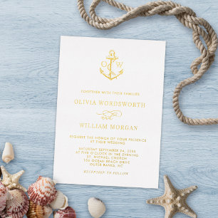 Nautical Anchor Monogram Minimale bruiloft Folie Uitnodiging