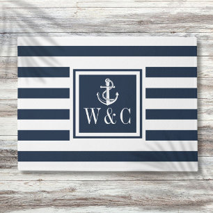 Nautical Anchor Monogram Navy Blue Stripe Deurmat