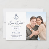 Nautical Anchor Monogram Navy Blue Wedding Photo Save The Date (Voorkant)