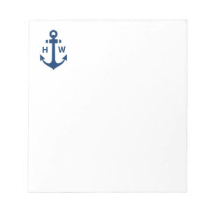 Nautical Anchor Monogram Navy Notitieblok
