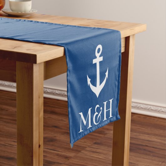 Nautical anchor monogram table runner for bruiloft korte tafelloper (Voorbeeld)