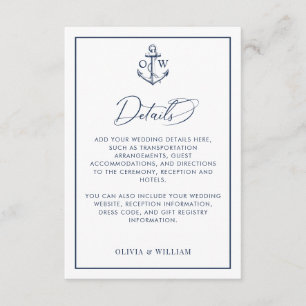 Nautical Anchor Monogram Weddenschap Details Informatiekaartje