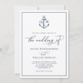 Nautical Anchor Monogram White Wedding Kaart (Voorkant)