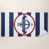 Nautical Anchor Name Navy Blue Stripes Strandlaken (Voorkant)