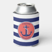 Nautical Anchor Navy and Coral Personalized Blikjeskoeler (Blikje Achterkant)