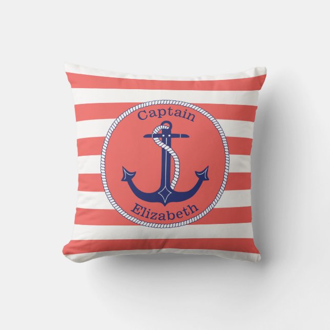 Nautical Anchor Navy and Coral Personalized Kussen (Voorkant)