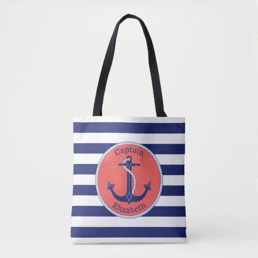Nautical Anchor Navy and Coral Personalized Tote Bag (Voorkant)