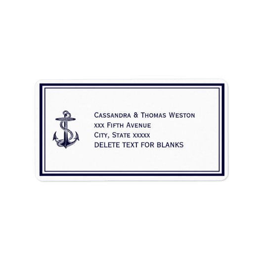 Nautical Anchor Navy Blu Framed 2LJ Adres Etiket (Voorkant)