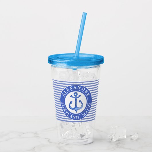 Nautical Anchor Navy Blue Acryl Drinkbeker (Achterkant ijs)
