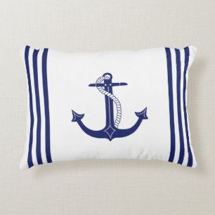 Nautical Anchor Navy Blue and White Stripes Accent Kussen