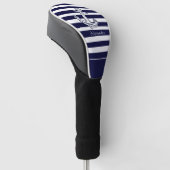 Nautical Anchor Navy Blue and White Stripes Golfheadcover (Schuin)