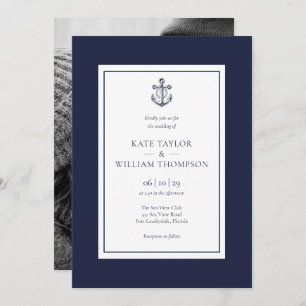 Nautical Anchor Navy Blue and White Weduwfoto Kaart