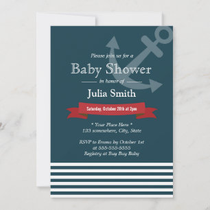 Nautical Anchor Navy Blue Baby Shower Invitations Kaart