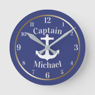 Nautical Anchor Navy Blue Boat Kapitein Ronde Klok