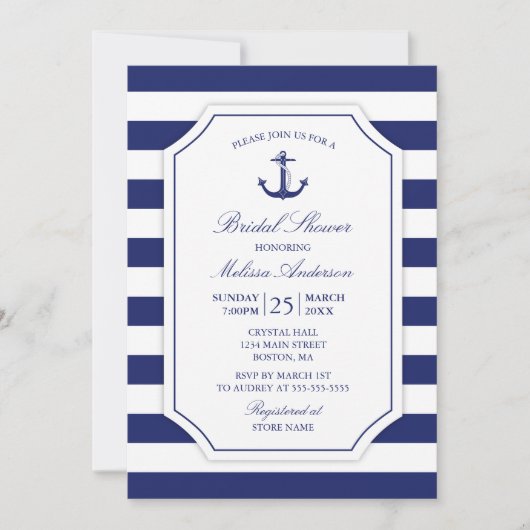 Nautical Anchor Navy Blue Bridal Shower Kaart (Voorkant)