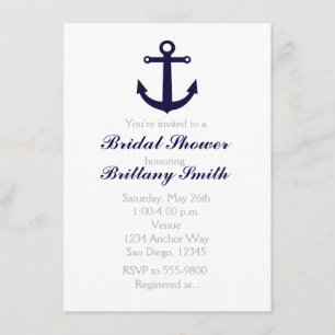 Nautical Anchor Navy Blue Bridal Shower Kaart
