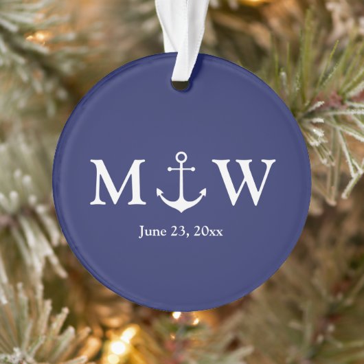 Nautical anchor navy blue custom-paren initialen ornament (Boom)