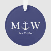 Nautical anchor navy blue custom-paren initialen ornament (voorkant)