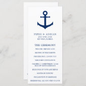 Nautical Anchor Navy Blue Elegant Wedding Programma (Voorkant / Achterkant)