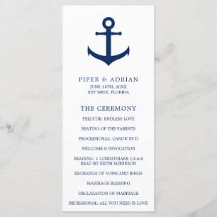 Nautical Anchor Navy Blue Elegant Wedding Programma