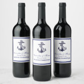 Nautical Anchor Navy Blue Framed 2 Wijn Etiket (Flessen)