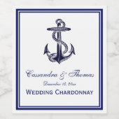 Nautical Anchor Navy Blue Framed 2 Wijn Etiket (Enkel label)