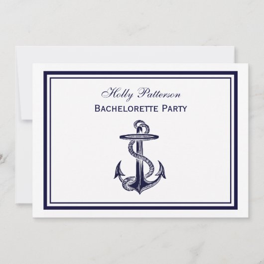Nautical Anchor Navy Blue Framed 2H Bachelorette Kaart (Voorkant)