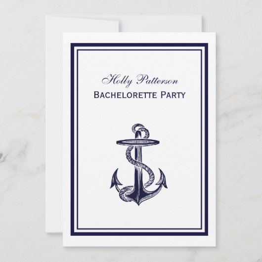 Nautical Anchor Navy Blue Framed 2V Bachelorette Kaart (Voorkant)