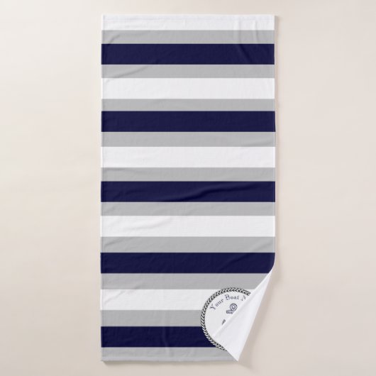 Nautical Anchor Navy Blue Grey White stripe Badhanddoek (Badhanddoek)